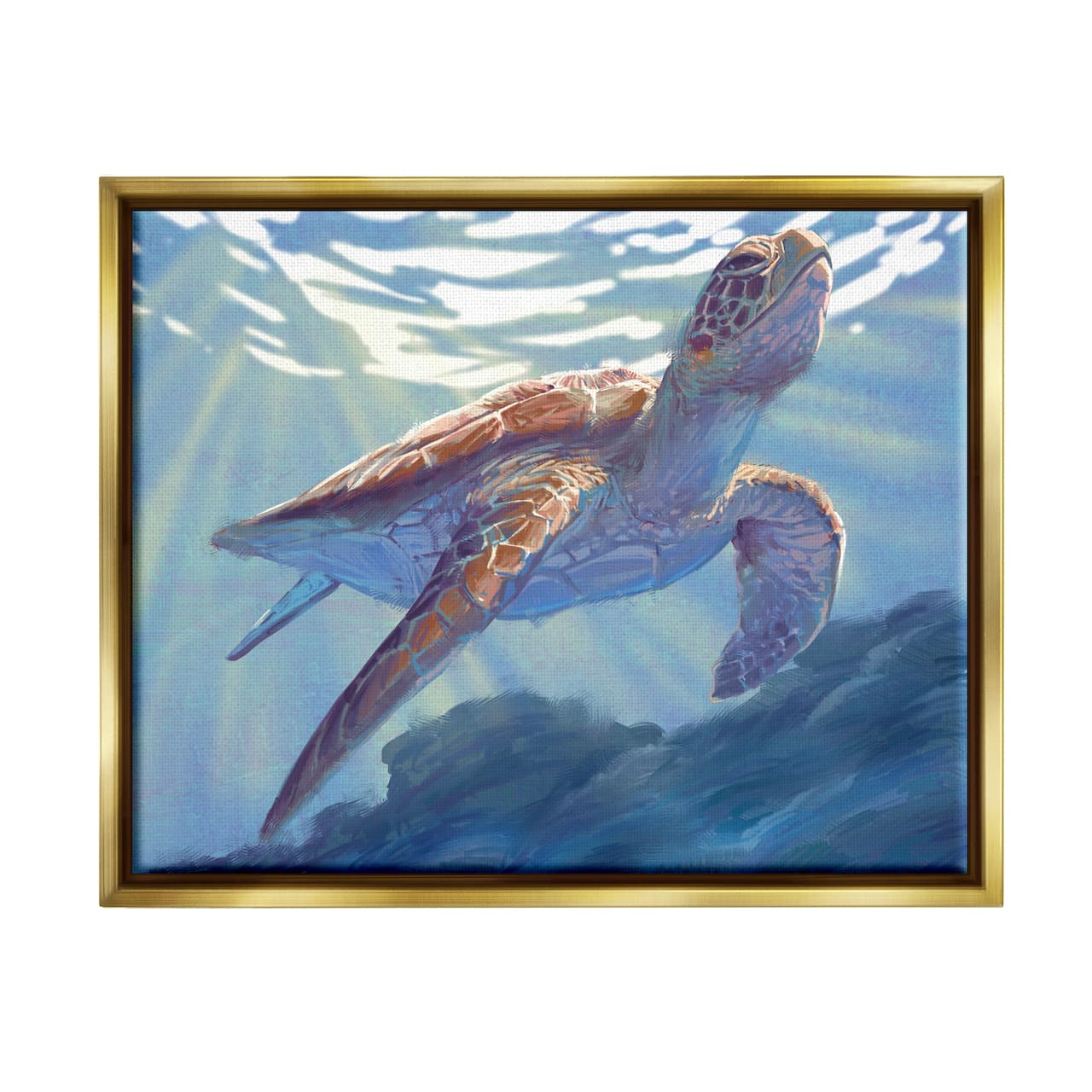 Stupell Deep Ocean Sea Turtle Floating Framed Canvas Wall Art, Design by Ziwei Li - 31 x 25 - Gold